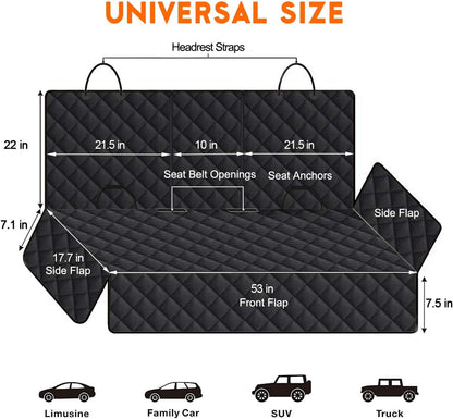 Premium Waterproof Dog Car Seat Cover - Non-Slip Back Seat Protector for Pets, Compatible with Most Cars, Trucks, and SUVs - Black